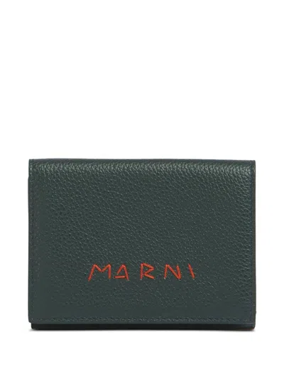 Marni Tri-fold Wallet With Logo In Green