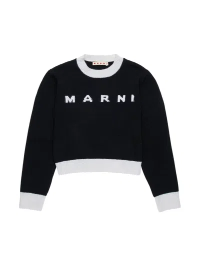 Marni Kids' Trimmed Intarsia Jumper In Black