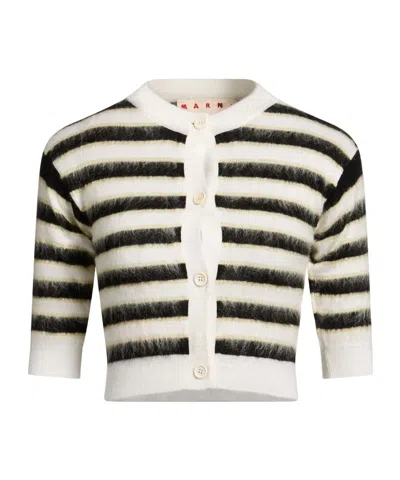 Marni Triped Short-sleeve Knitted Sweater In White