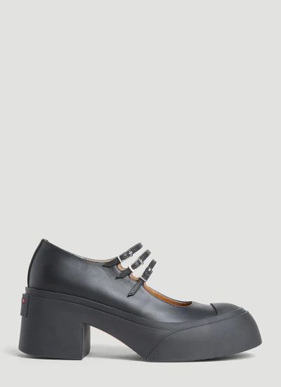 Marni Triple Buckle Mary Jane Shoes In Black