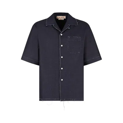 Pre-owned Marni Trompe L'oeil Stretch Denim Shirt 'dark Blue' | Men's Size 48