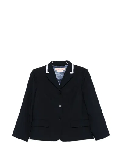 Marni Tailored Blazer Contrast Trim Notched Lapels In Black