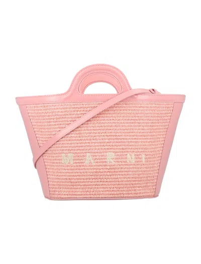 Marni Leather And Raffia Handbag In Pale_pink