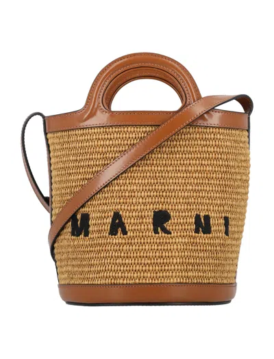 Marni Tropical-inspired Small Bucket Handbag For Women In Brown