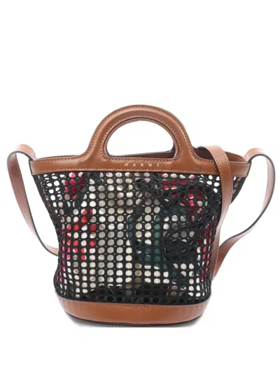 Pre-owned Marni Tropical-print Bucket Bag In Brown