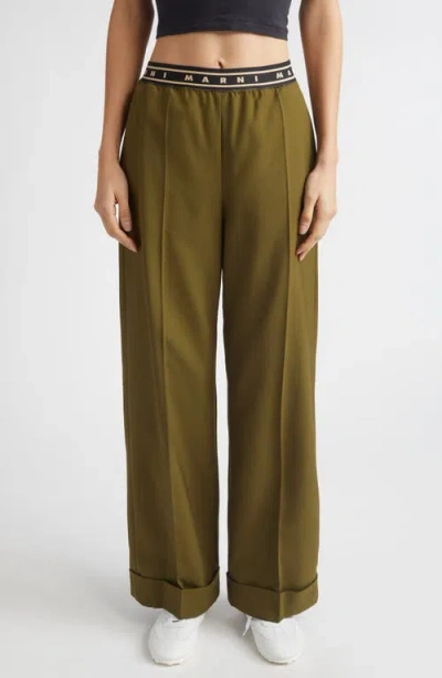 Marni Tropical Virgin Wool Straight Leg Pants In Green