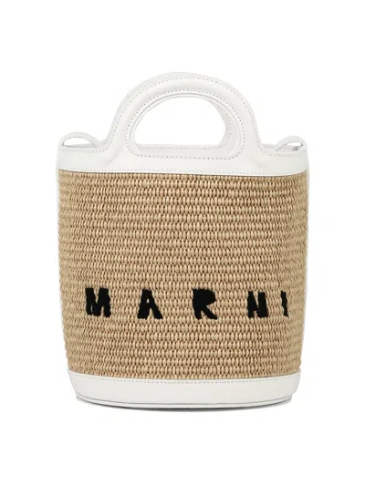 Marni Tropical White Bucket Handbag For Women In Brown