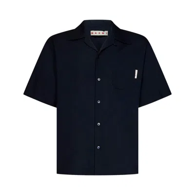 Pre-owned Marni Tropical Wool Bowling Shirt 'blublack' | Blue | Men's Size 48