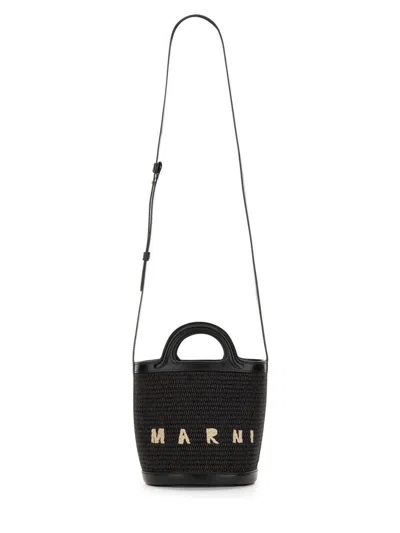Marni Tropicalia - Raffia And Calfskin Bucket Bag In Black