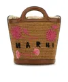 Marni Brown Raffia And Leather Tropicalia Bucket Bag In Brown
