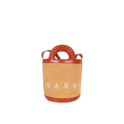 Marni Logo Embroidered Bucket Bag In Orange