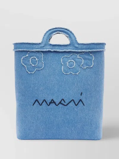 Marni Tropicalia Denim Embroidered Shoulder Bag In Gold