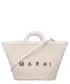 Marni Tropicalia Small Trapezoidal Woven Tote Bag In White