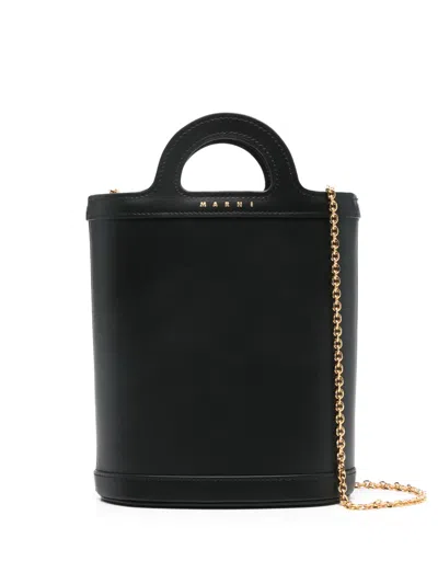 Marni Tropicalia Leather Bucket Bag In Black