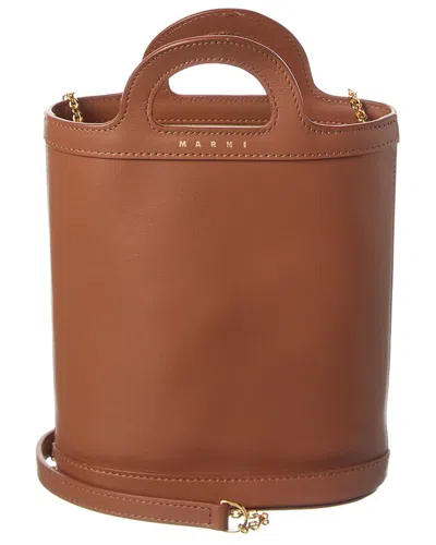 Marni Tropicalia Leather Bucket Bag In Black