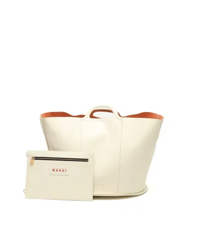 Marni Tropicalia Leather Tote Bag In White