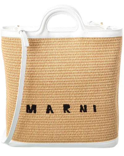 Marni Tropicalia Leather-trim Tote In White