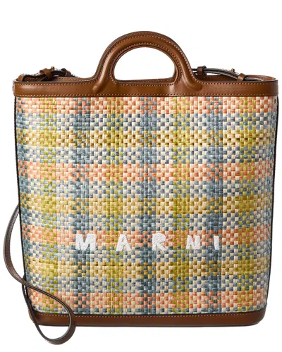 Marni Tropicalia Leather-trim Tote In Yellow