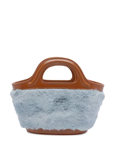 Marni Tropicalia Leather-trimmed Fur Clutch Bag In Blue