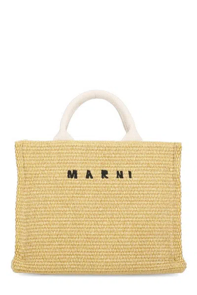 Marni Tropicalia Logo Embroidered Small Tote Bag In Beige