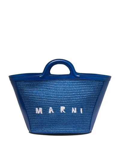 Marni Tropicalia Logo Embroidered Small Tote Bag In Blue
