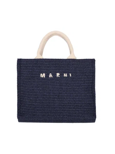 Marni Tropicalia Logo Embroidered Small Tote Bag In Blu