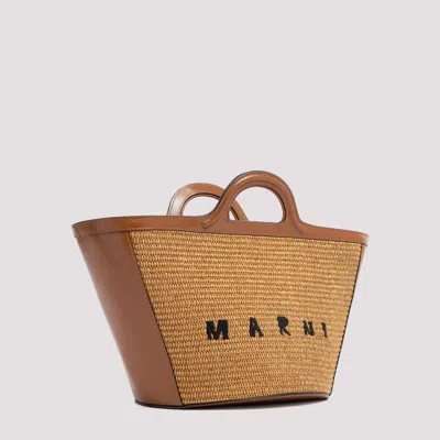Marni Tropicalia Logo-embroidered Tote Bag In Raw Sienna