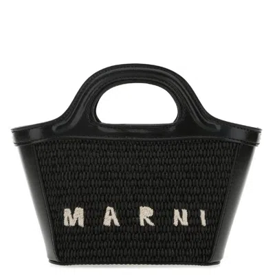 Marni Tropicalia Micro Bag In Black Leather And Raffia