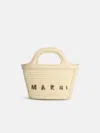 Marni Tropicalia' Micro Bag In Ivory Leather And Raffia-effect Fabric