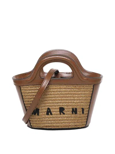 Marni Tropicalia Micro Bag Raffia Effect Fabric In Brown