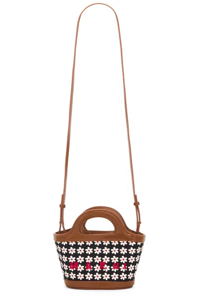 Marni Black Canvas Tropicalia Micro Bag With Daisy Print In Zo823 Red/white/black
