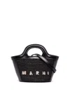 MARNI 'TROPICALIA MICRO' BLACK HANDBAG WITH LOGO LETTERING DETAIL IN LEATHER AND RAFIA EFFECT FABRIC WOMAN