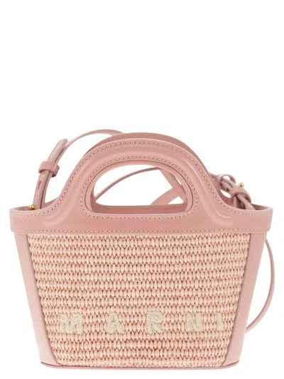 Marni Tropicalia Micro Hand Bag In Rose-pink Raffia