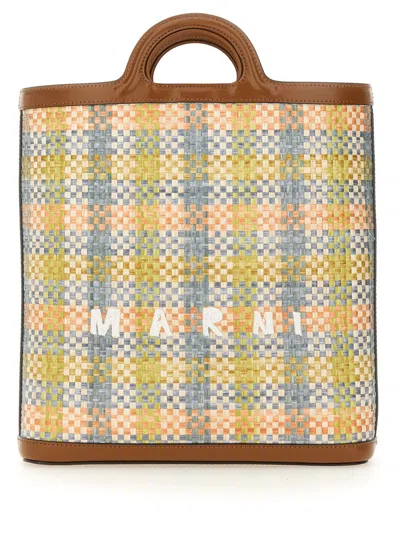 Marni Tropicalia Micro Leather And Embroidered Faux Raffia Tote In Multicolour