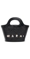 Marni Tropicalia Structured Shoulder Bag With Raffia Panels In Black