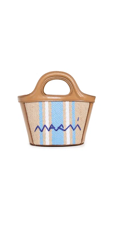 Marni Tropicalia Micro Leather And Embroidered Striped Faux Raffia Tote In Multi