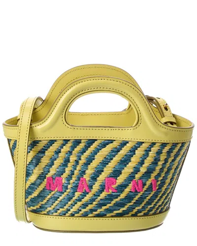 Marni Tropicalia Mini Leather-trim Tote In Yellow