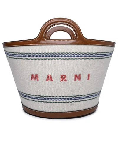 Marni Tropicalia Small Striped Canvas Top-handle Bag In Beige