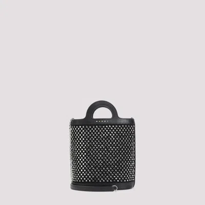 Marni Nano Tropicalia Crystal-embellished Bucket Bag In Black