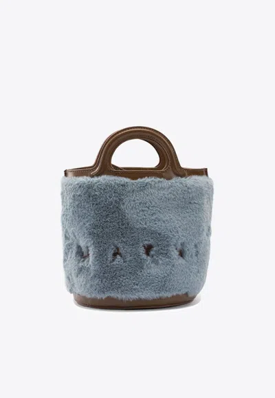 Marni Tropicalia Shearling Top Handle Bag In Blue