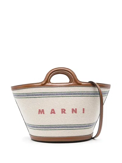 Marni Brown & Beige Tropicalia Small Tote In Zo706 Natural/moka