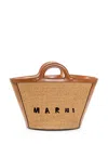 Marni Tropicalia Small Leather And Embroidered Faux Raffia Tote In Brown