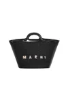 Marni Tropicalia Small Bag In Black Leather And Raffia-effect Fabric