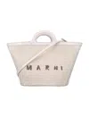 Marni Tropicalia Small Trapezoidal Woven Tote Bag In Blue
