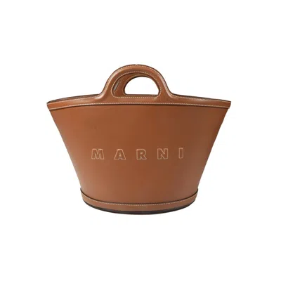 Marni Tropicalia Small Bucket Bag In Brown Leather