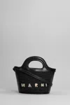 Marni Tropicalia Structured Shoulder Bag With Raffia Panels In Black