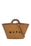 Marni Leather And Raffia Tropicalia Micro Bag In Brown