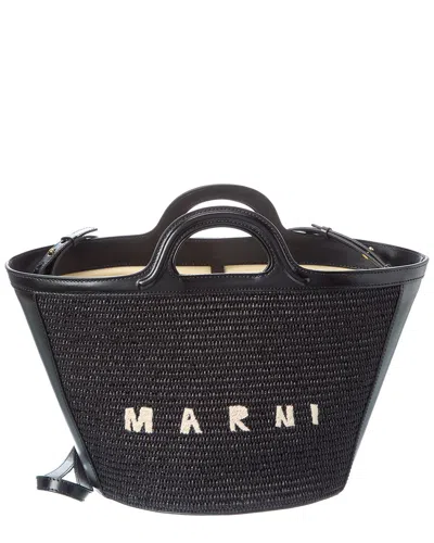 Marni Tropicalia Small Leather Tote In Black