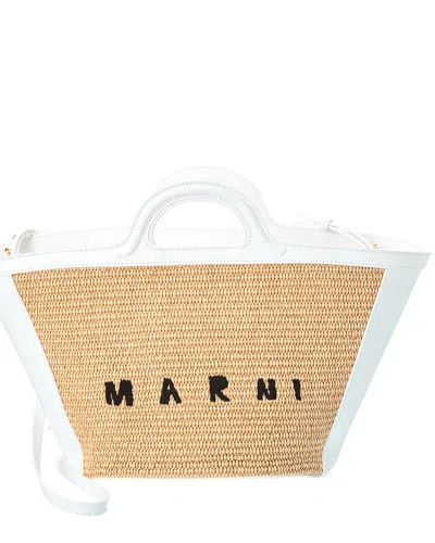 Marni Tropicalia Small Leather Tote In Neutral