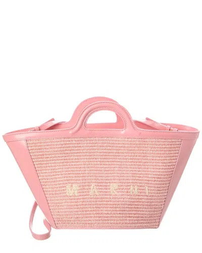Marni Tropicalia Small Leather Tote In Pink